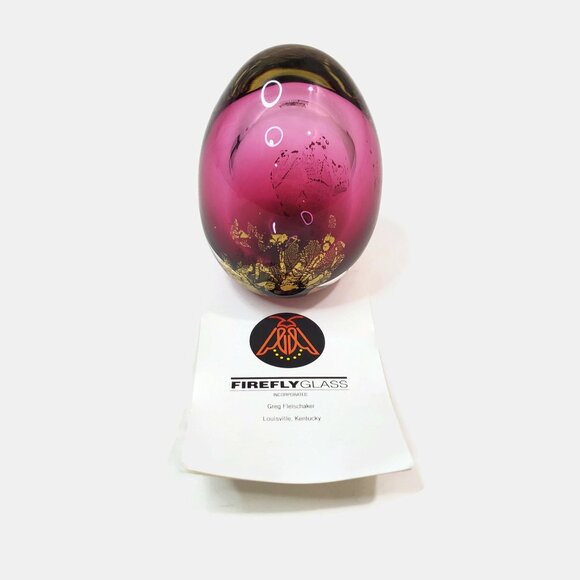 Firefly Glass Studio Greg Fleischaker Purple And Gold Art Glass Paperweight - Picture 3 of 6